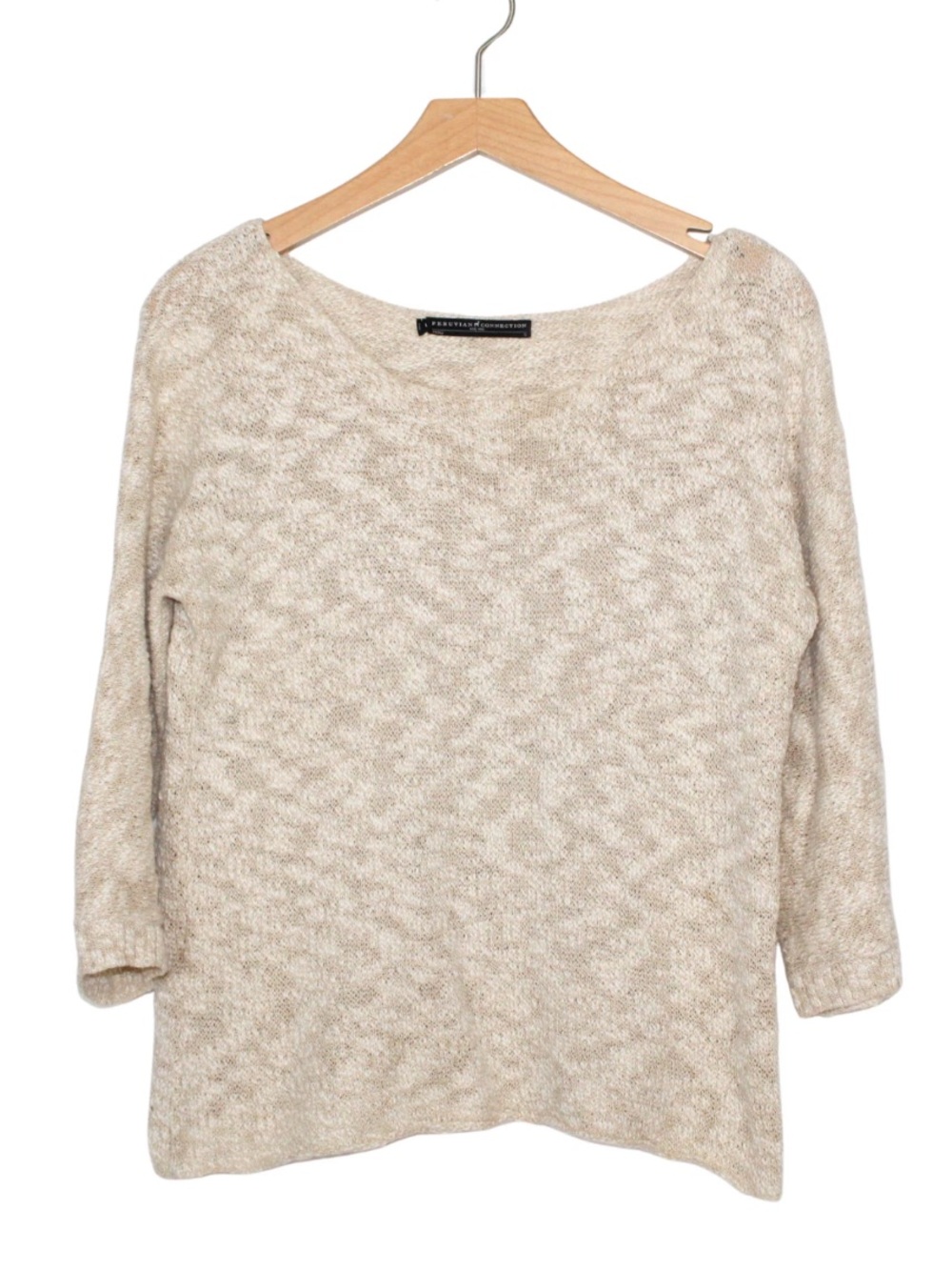 Peruvian Connection women's Knit Sweater Size S Ivory Tan Open Knit Long Sleeve